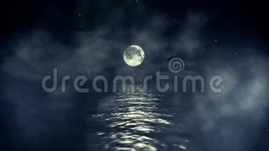 海洋和满月在无缝环的<strong>星夜</strong>